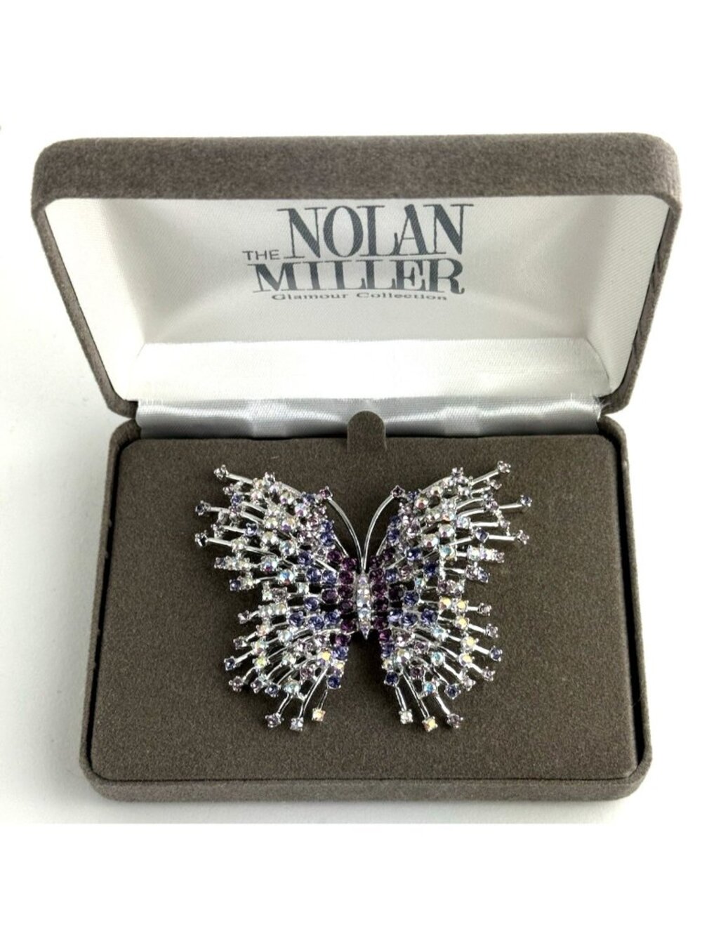 Nolan Miller "Aurora Borealis" Rhinestone Crystal Butterfy Pin Brooch W Box